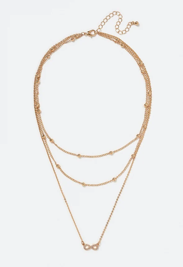 3-Rows Mia Fine Layered Necklace With Glass Stone Infinity Pendant - Image 2
