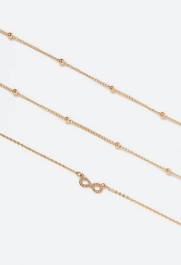 3-Rows Mia Fine Layered Necklace With Glass Stone Infinity Pendant - Image 3