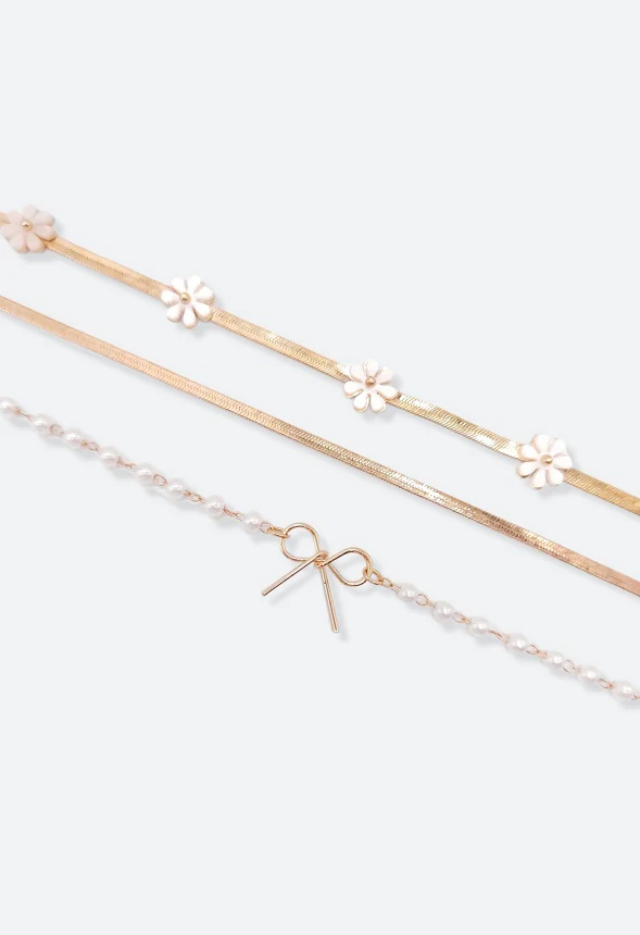 3-Rows Zia Layered Necklace with Flowers And Bow Detail - Image 3
