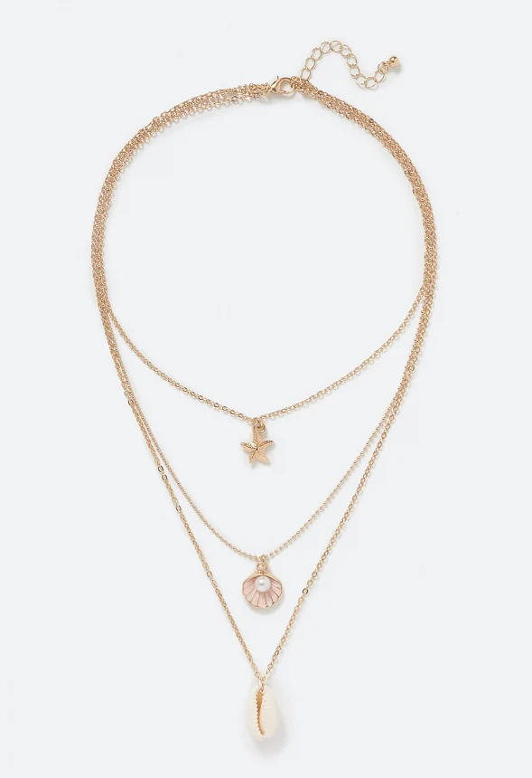 3-Rows Zoya Shell And Starfish Necklace With Pearl - Image 2