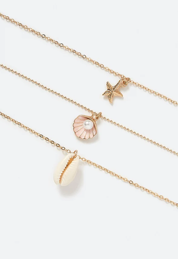 3-Rows Zoya Shell And Starfish Necklace With Pearl - Image 3