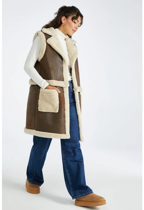 4 In 1 Shearling Faux Leather Long Coat - Image 2
