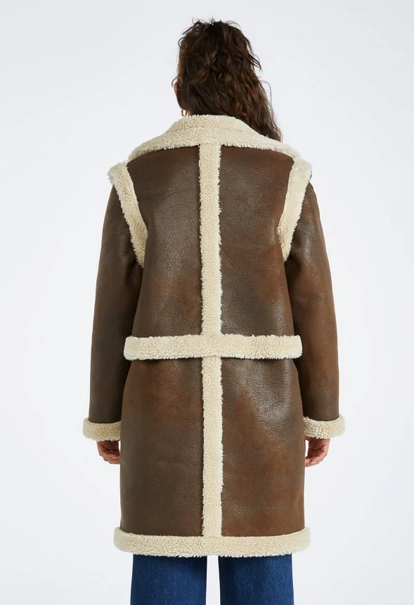 4 In 1 Shearling Faux Leather Long Coat - Image 5