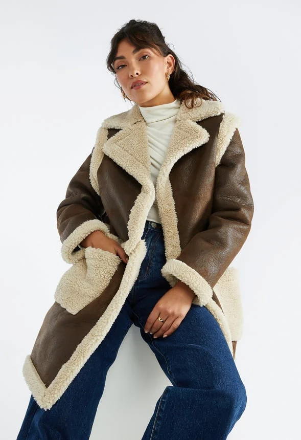 4 In 1 Shearling Faux Leather Long Coat - Image 8