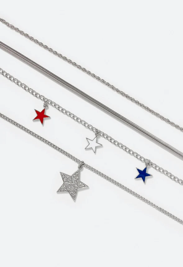 4-Rows 4th Of July Jen Necklace With Pave Stars - Image 3
