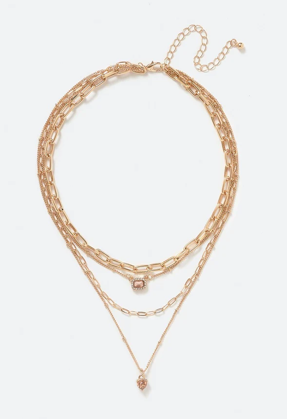 4-Rows Kia Glass Stones Layered Necklace - Image 2