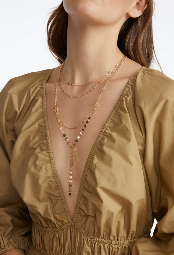 4-Rows Tia Mixed Delicate Chains And Disc Lariat Necklace - Image 2