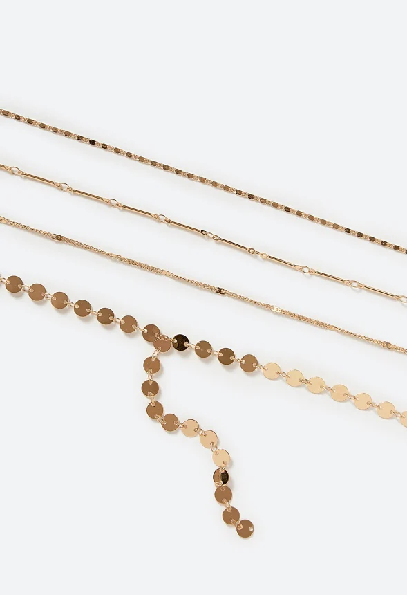 4-Rows Tia Mixed Delicate Chains And Disc Lariat Necklace - Image 3