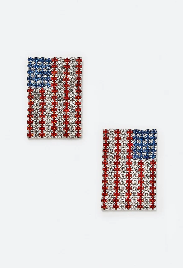 4th of July Juno Glass Pave Flag Stud Earrings - Image 2