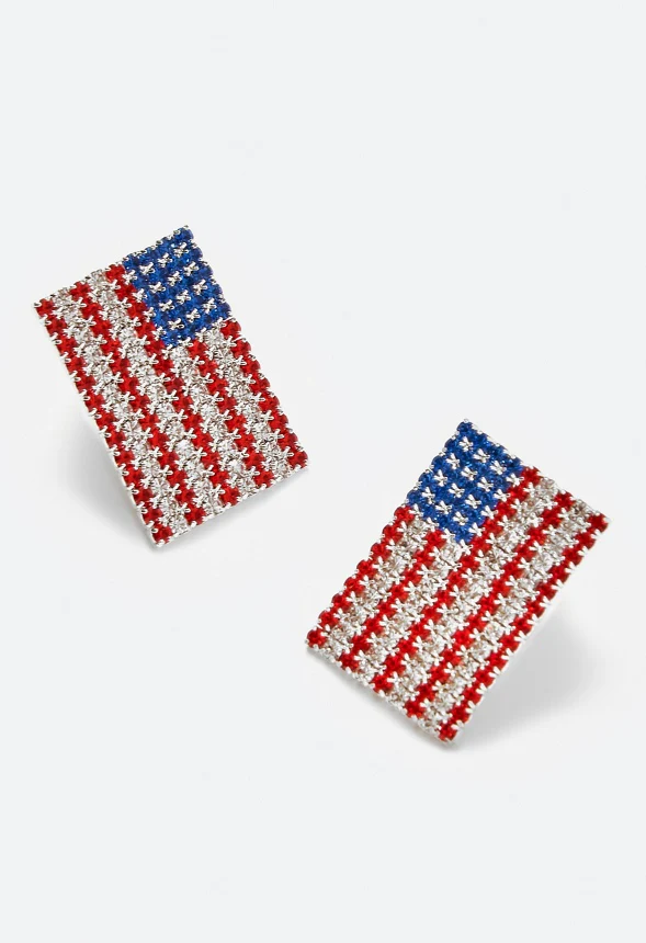 4th of July Juno Glass Pave Flag Stud Earrings - Image 3