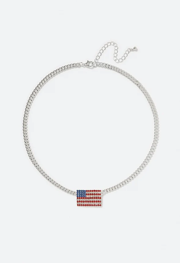 4th of July Pam Glass Pave Flag Pendant Necklace - Image 2