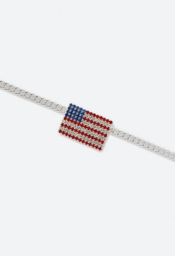 4th of July Pam Glass Pave Flag Pendant Necklace - Image 3