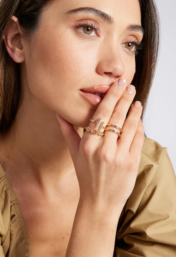5-Piece Rae Ring Set With Glass Stone And Metal Mix Bands - Image 2