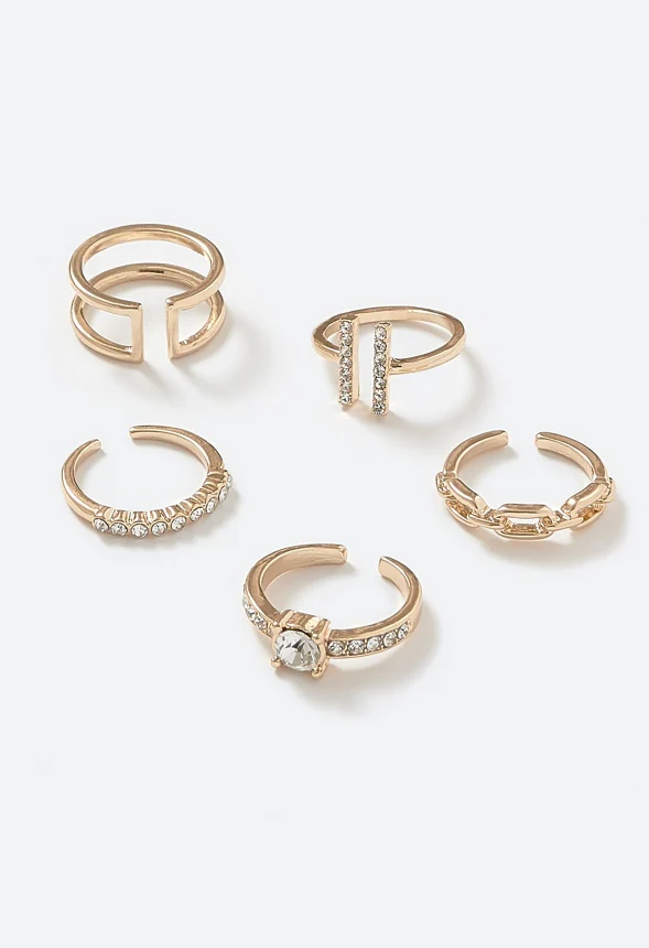 5-Piece Rae Ring Set With Glass Stone And Metal Mix Bands - Image 3