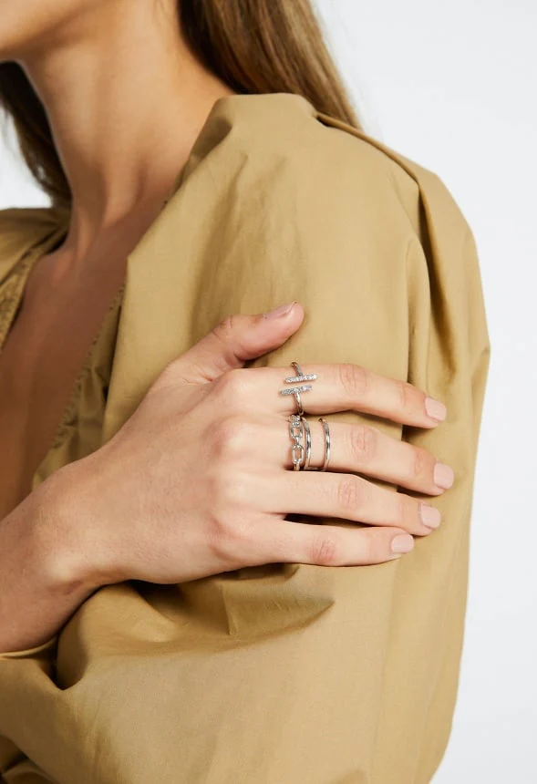 5-Piece Rae Ring Set With Glass Stone And Metal Mix Bands - Image 2