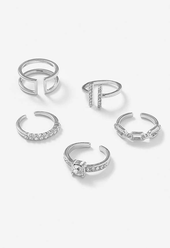 5-Piece Rae Ring Set With Glass Stone And Metal Mix Bands - Image 3