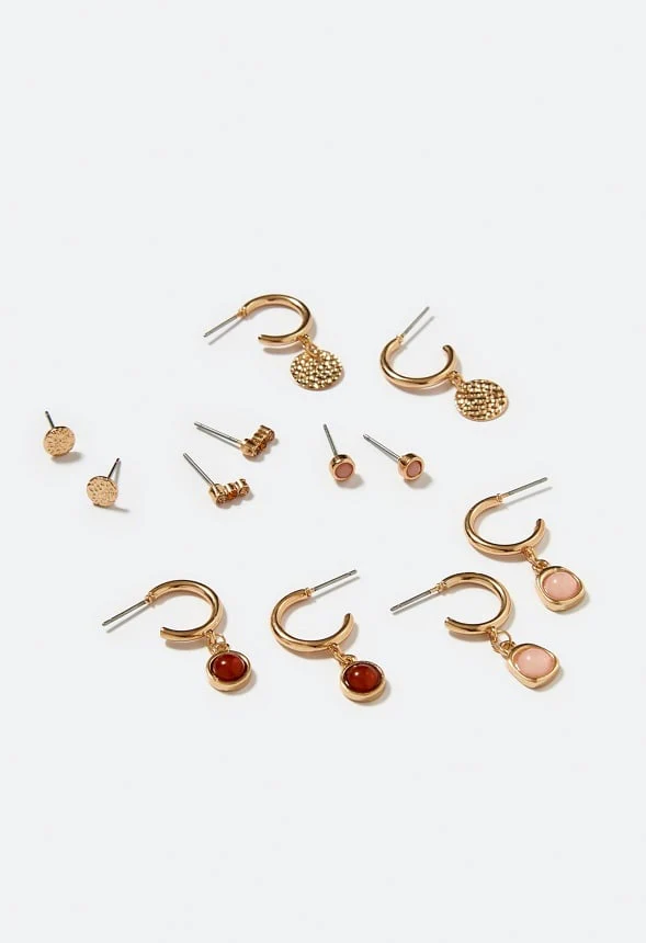 6-Pair Hana Mixed Metal Studs & Hoops With Smooth Stone Inlay - Image 2