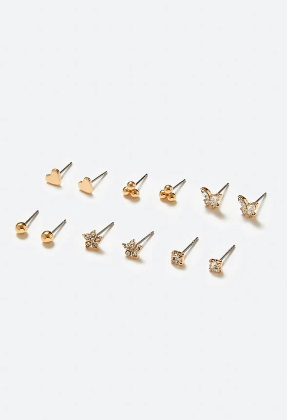 6-Pair Mave Glass Stones Mix Stud Earrings Pack - Image 3