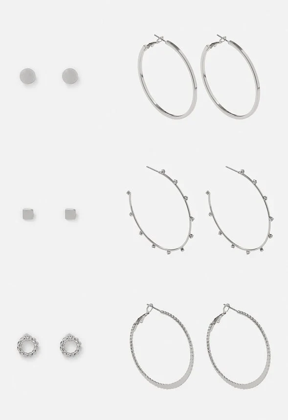 6-Pairs Pack Alia Mixed Studs and Hoops Earrings
