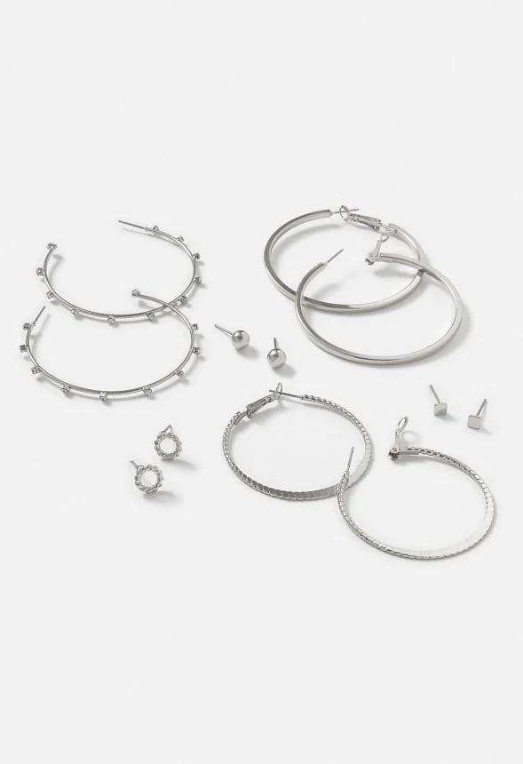 6-Pairs Pack Alia Mixed Studs and Hoops Earrings - Image 3