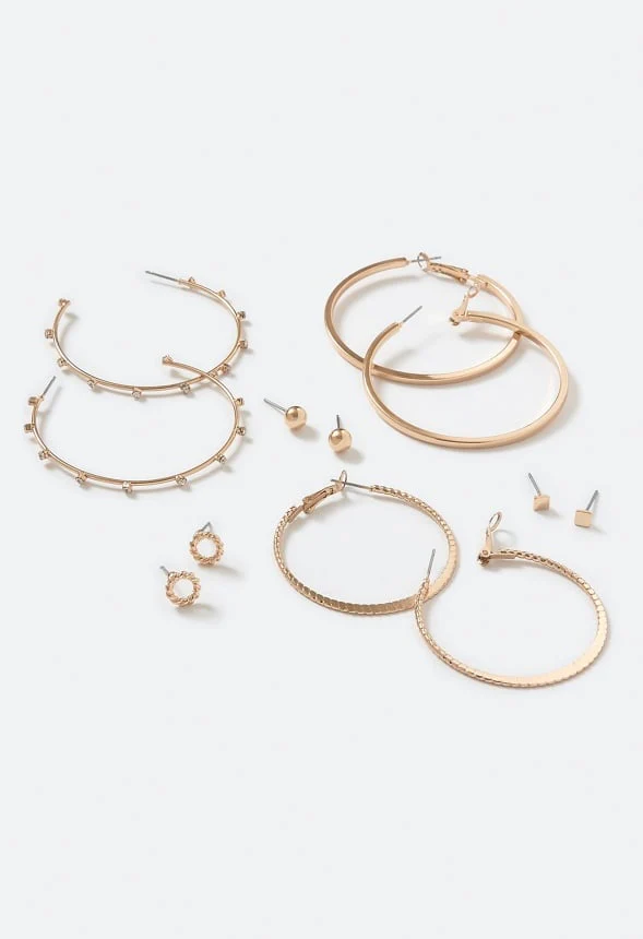 6-Pairs Pack Alia Mixed Studs and Hoops Earrings - Image 3