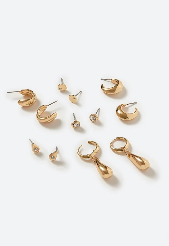 6-Pairs Pack Roq Molten Studs And Organic Hoops Earrings - Image 3