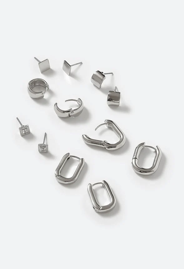 6-Pairs Pack Tara Mixed Metal Studs And Hinged Hoops Earrings - Image 3