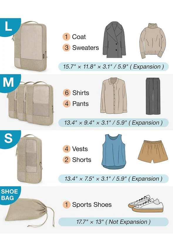 6 PCS Compression Travel Packing Cubes for Suitcas - Image 5