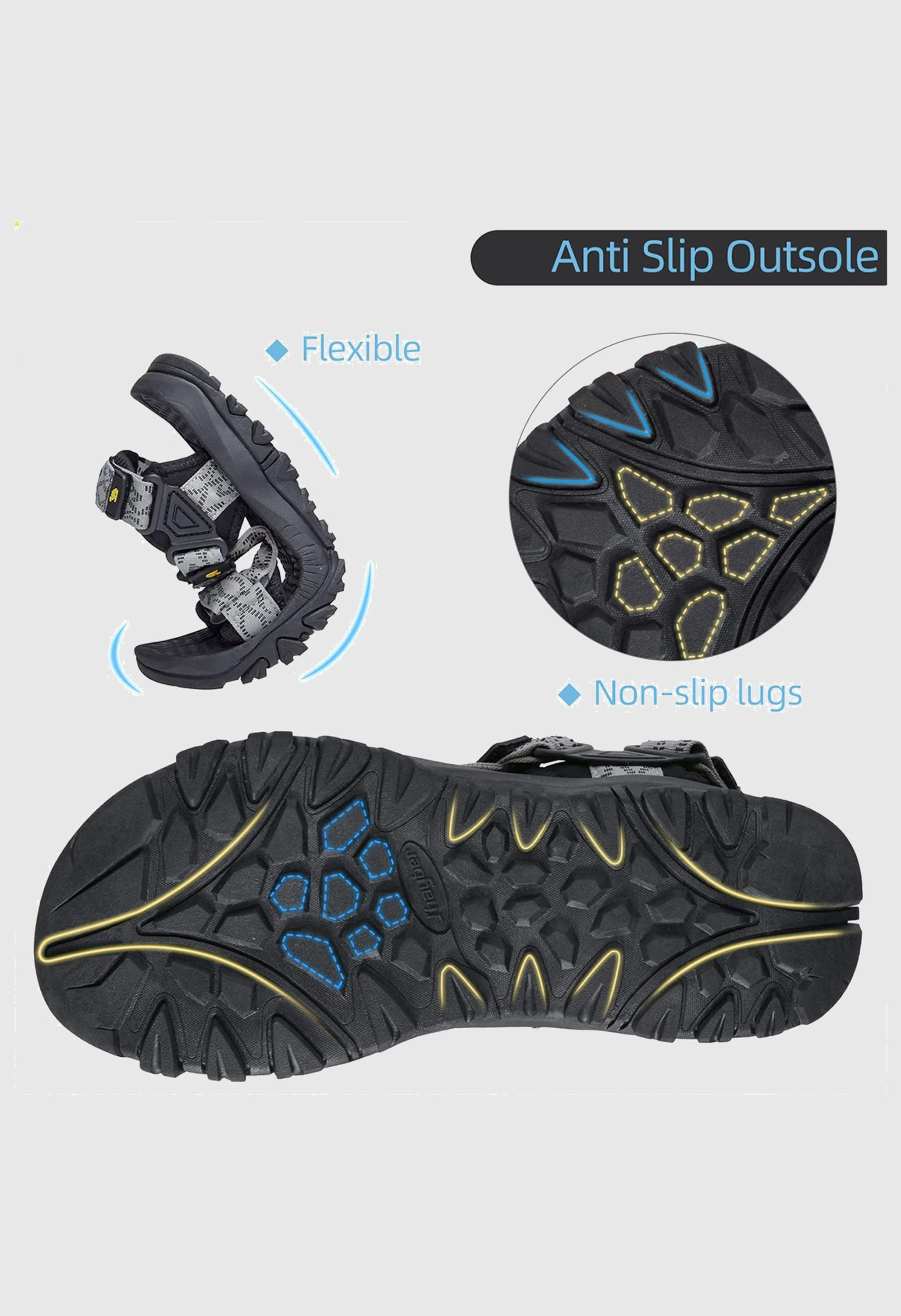 CAMEL CROWN Men's Summer Gray Sports Open Toe Outdoor Sandals - Image 3