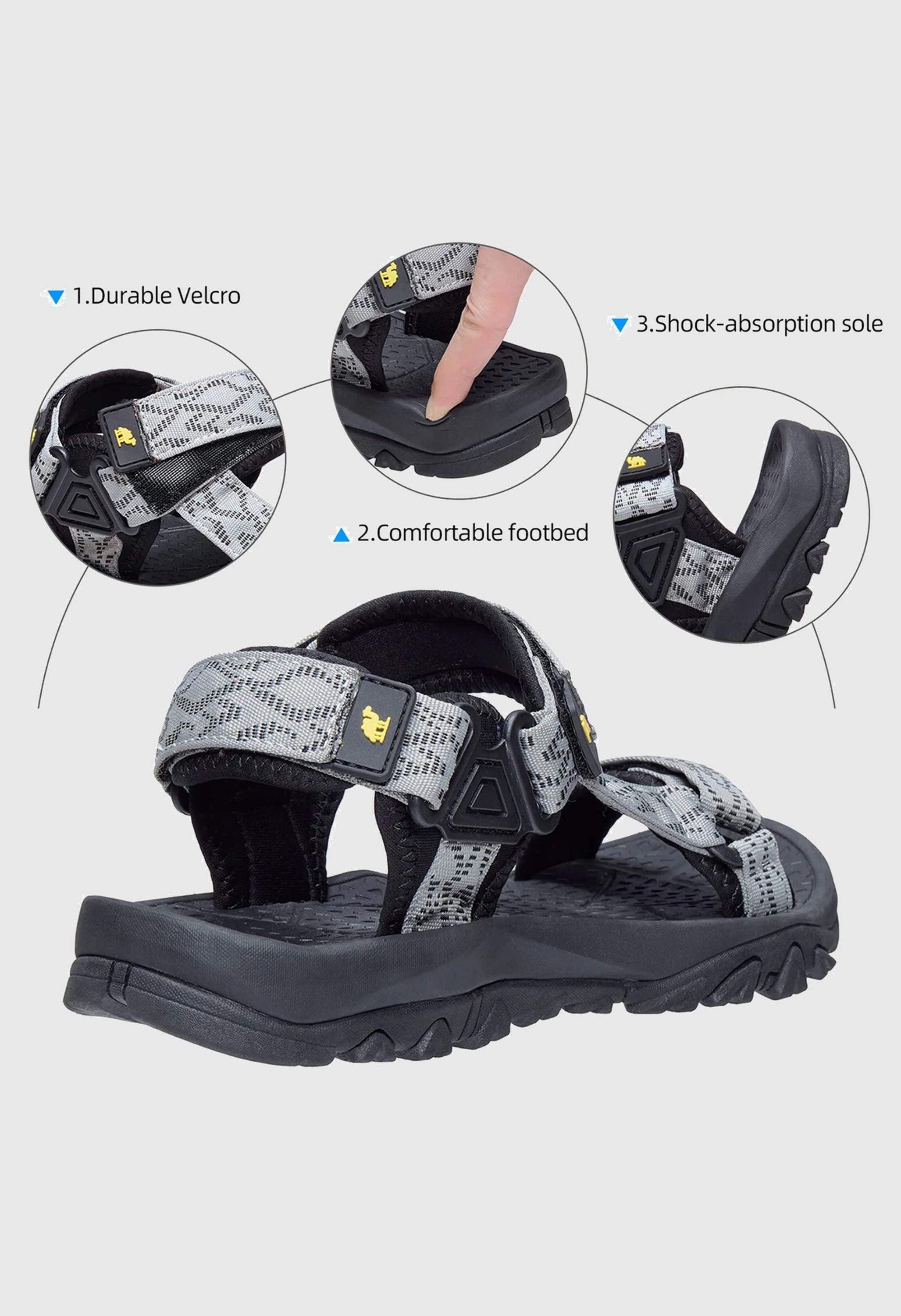 CAMEL CROWN Men's Summer Gray Sports Open Toe Outdoor Sandals - Image 5