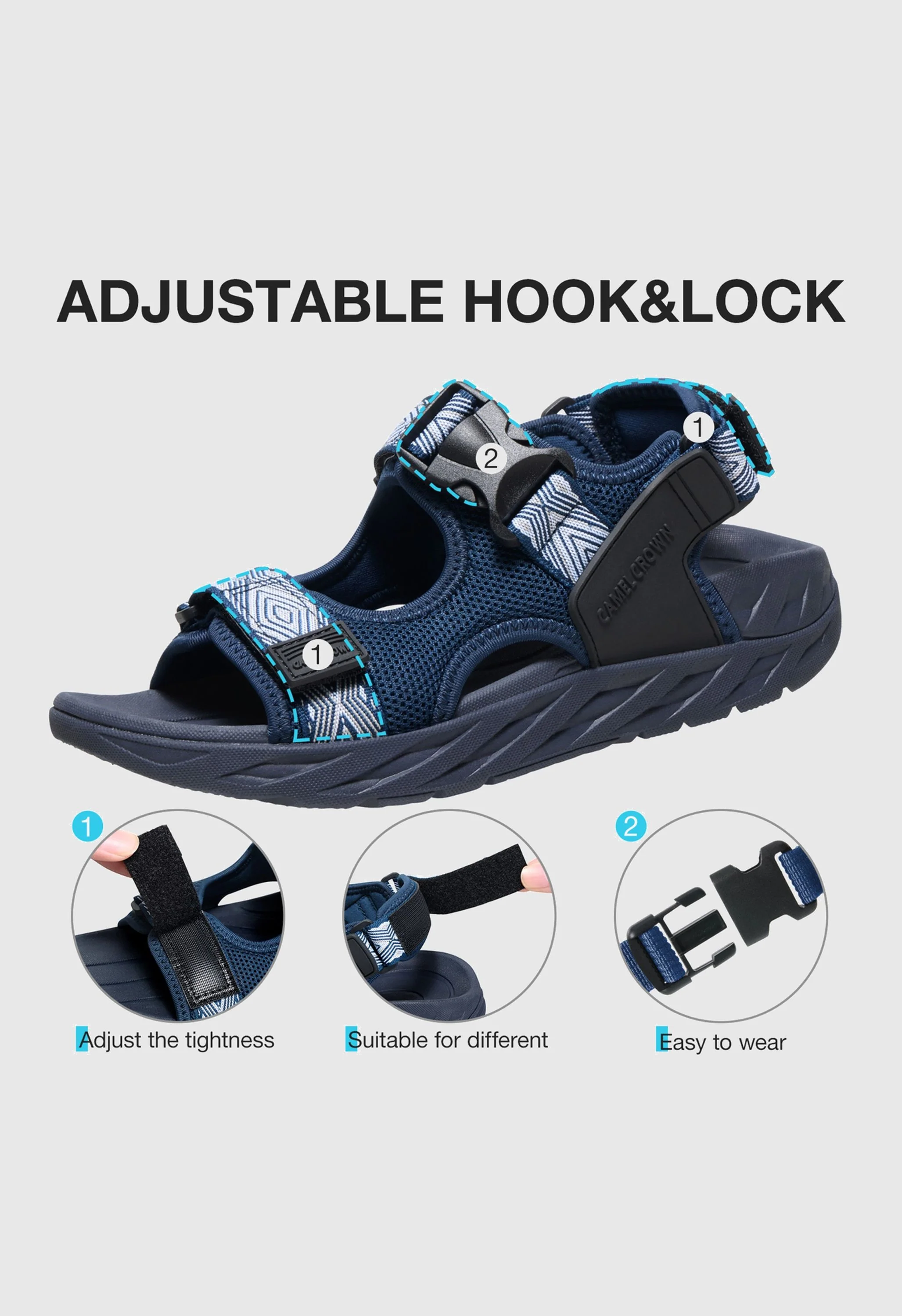 CAMEL CROWN Women's Summer Blue Sports Open Toe Outdoor Sandals - Image 2