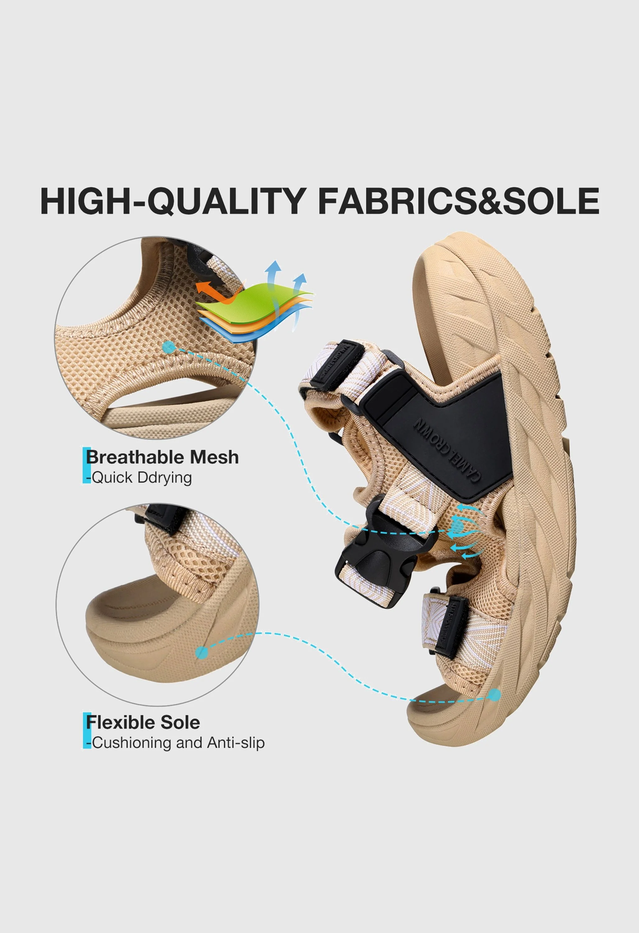 CAMEL CROWN Women's Summer Khaki Sports Open Toe Outdoor Sandals - Image 3