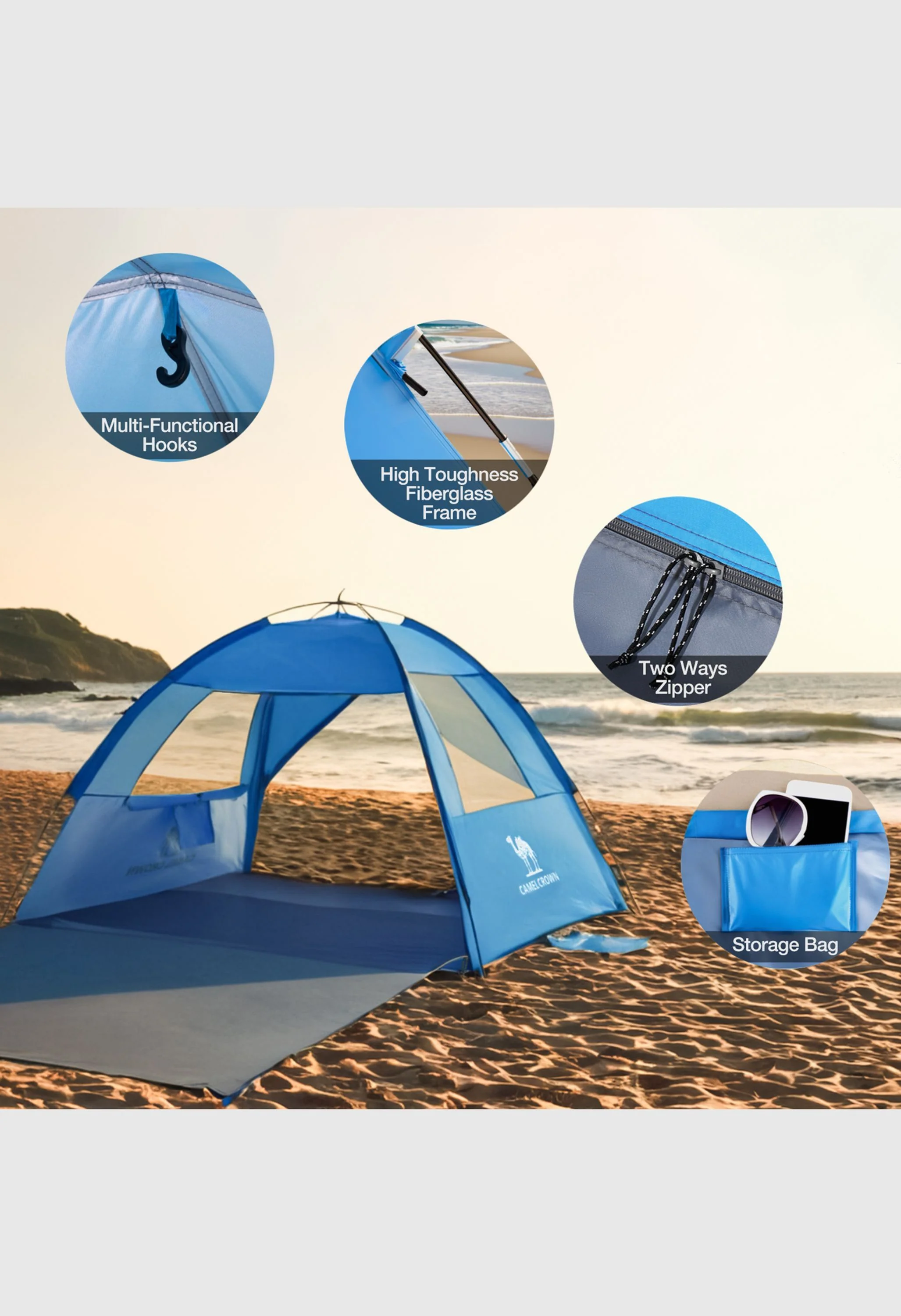 CAMEL CROWN  UPF 50+ Sun Shelter for 6 Person Lightweight Outdoor Adventures Beach Tent - Image 8