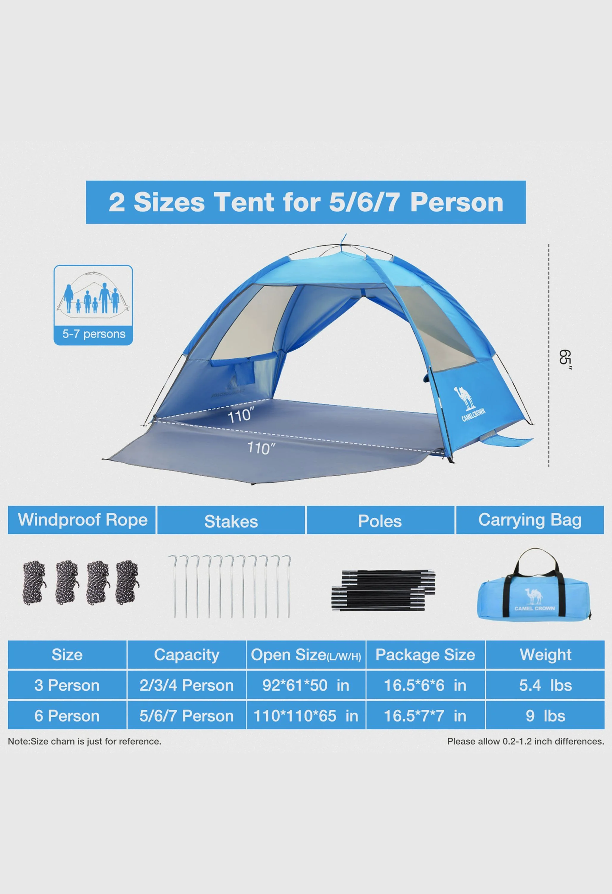 CAMEL CROWN  UPF 50+ Sun Shelter for 6 Person Lightweight Outdoor Adventures Beach Tent - Image 9
