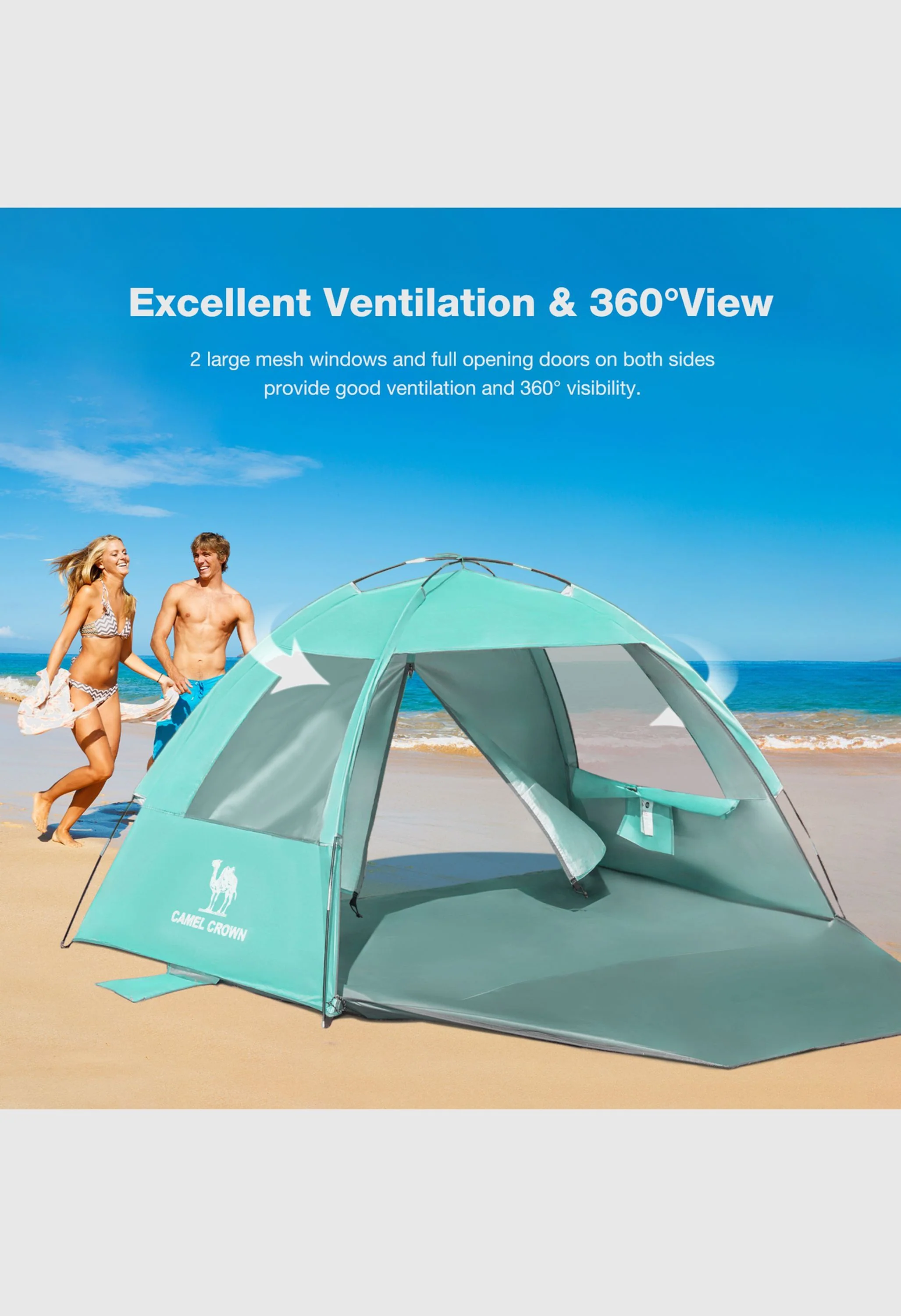 CAMEL CROWN  UPF 50+ Sun Shelter for 6 Person Lightweight Outdoor Adventures Beach Tent - Image 10