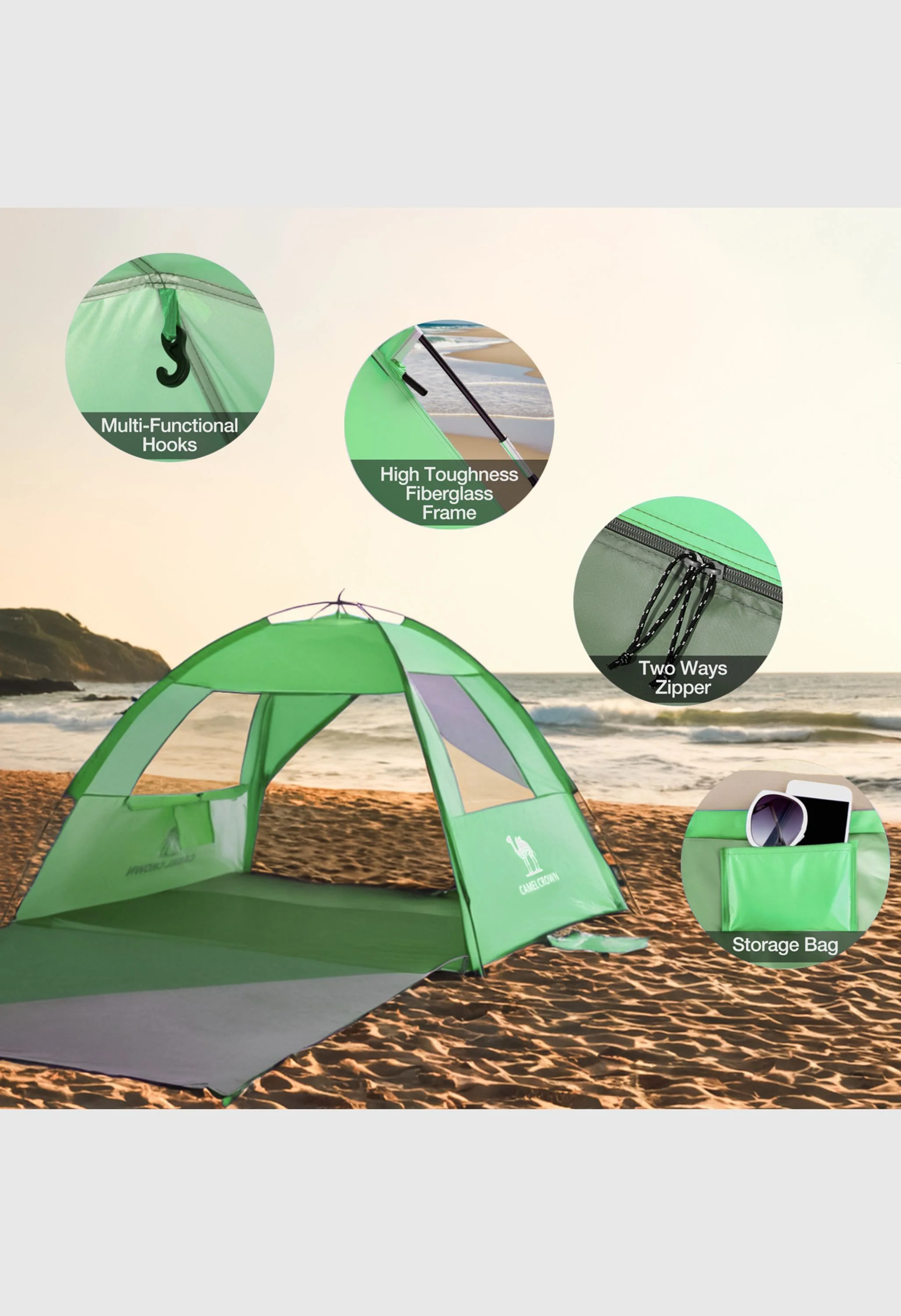 CAMEL CROWN  UPF 50+ Sun Shelter for 6 Person Lightweight Outdoor Adventures Beach Tent - Image 8