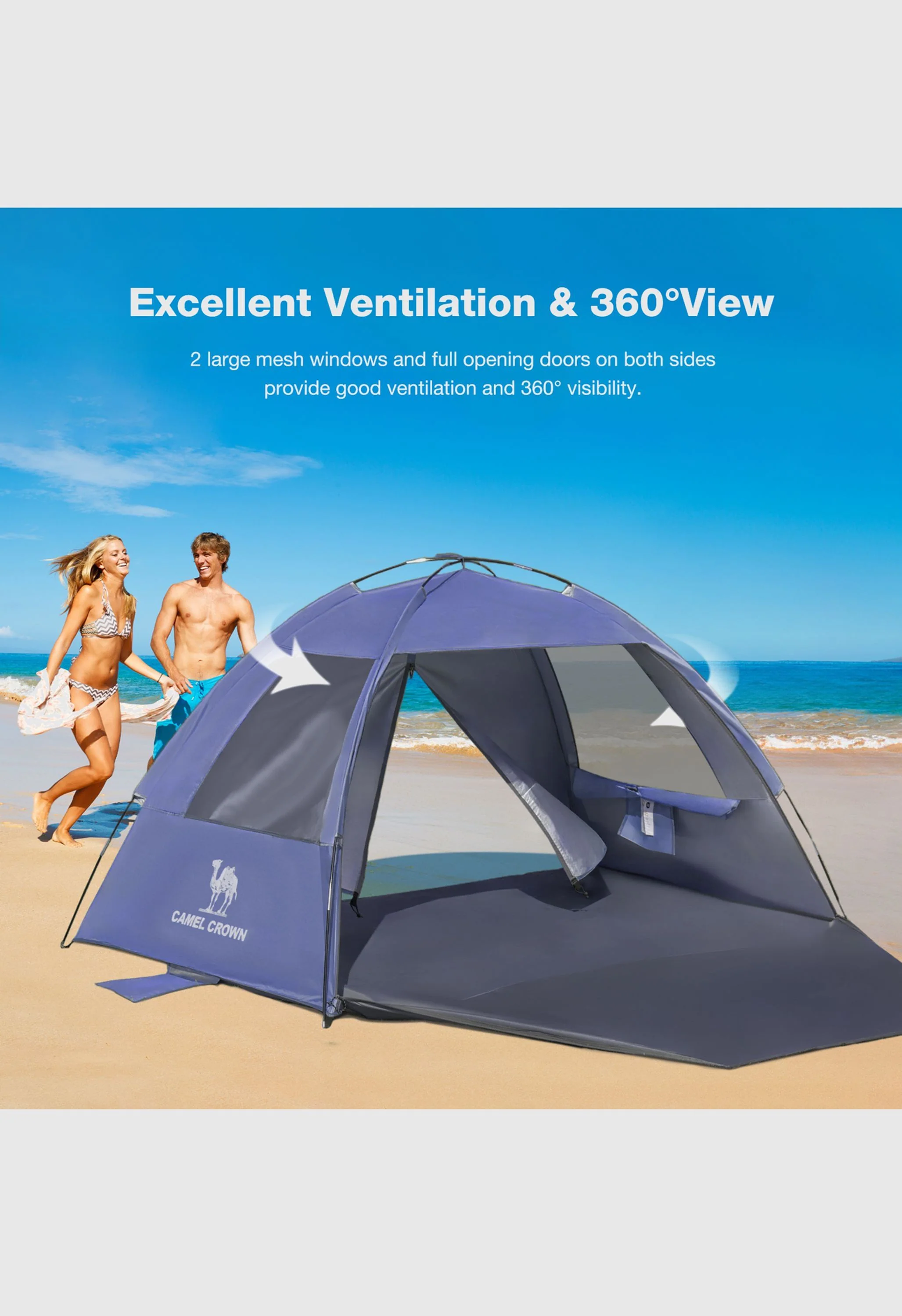 CAMEL CROWN  UPF 50+ Sun Shelter for 3 Person Lightweight Outdoor Adventures Beach Tent - Image 10