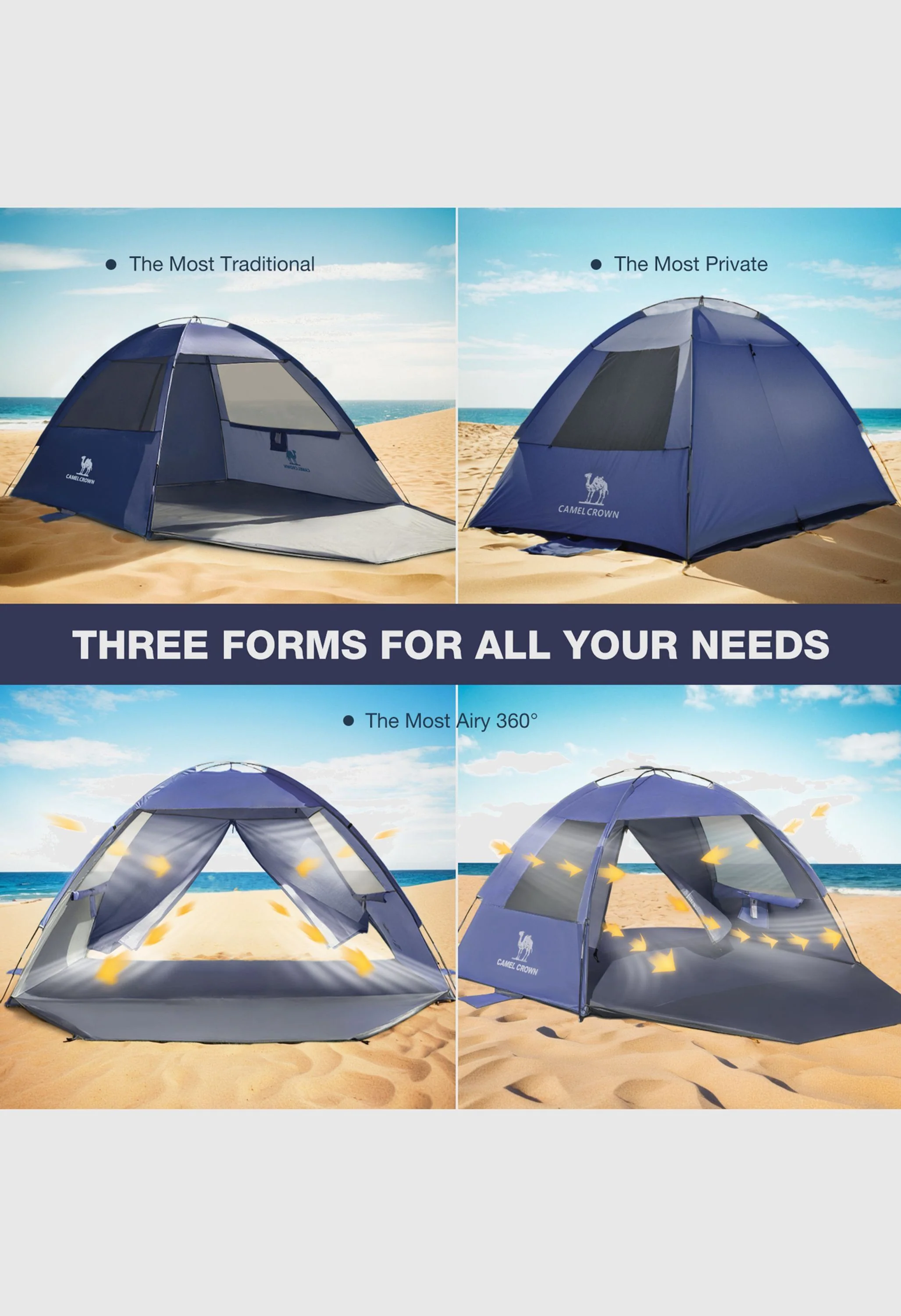 CAMEL CROWN  UPF 50+ Sun Shelter for 3 Person Lightweight Outdoor Adventures Beach Tent - Image 5