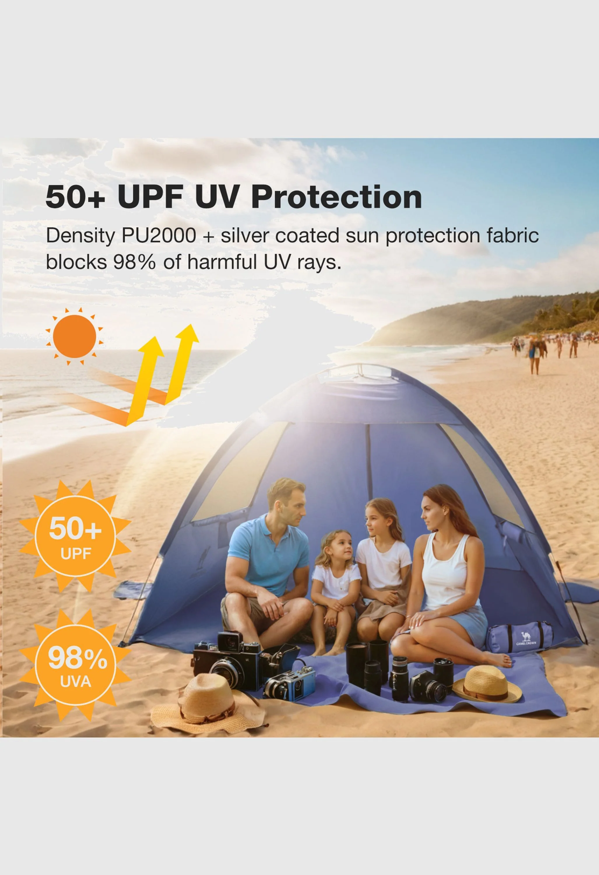 CAMEL CROWN  UPF 50+ Sun Shelter for 3 Person Lightweight Outdoor Adventures Beach Tent - Image 7