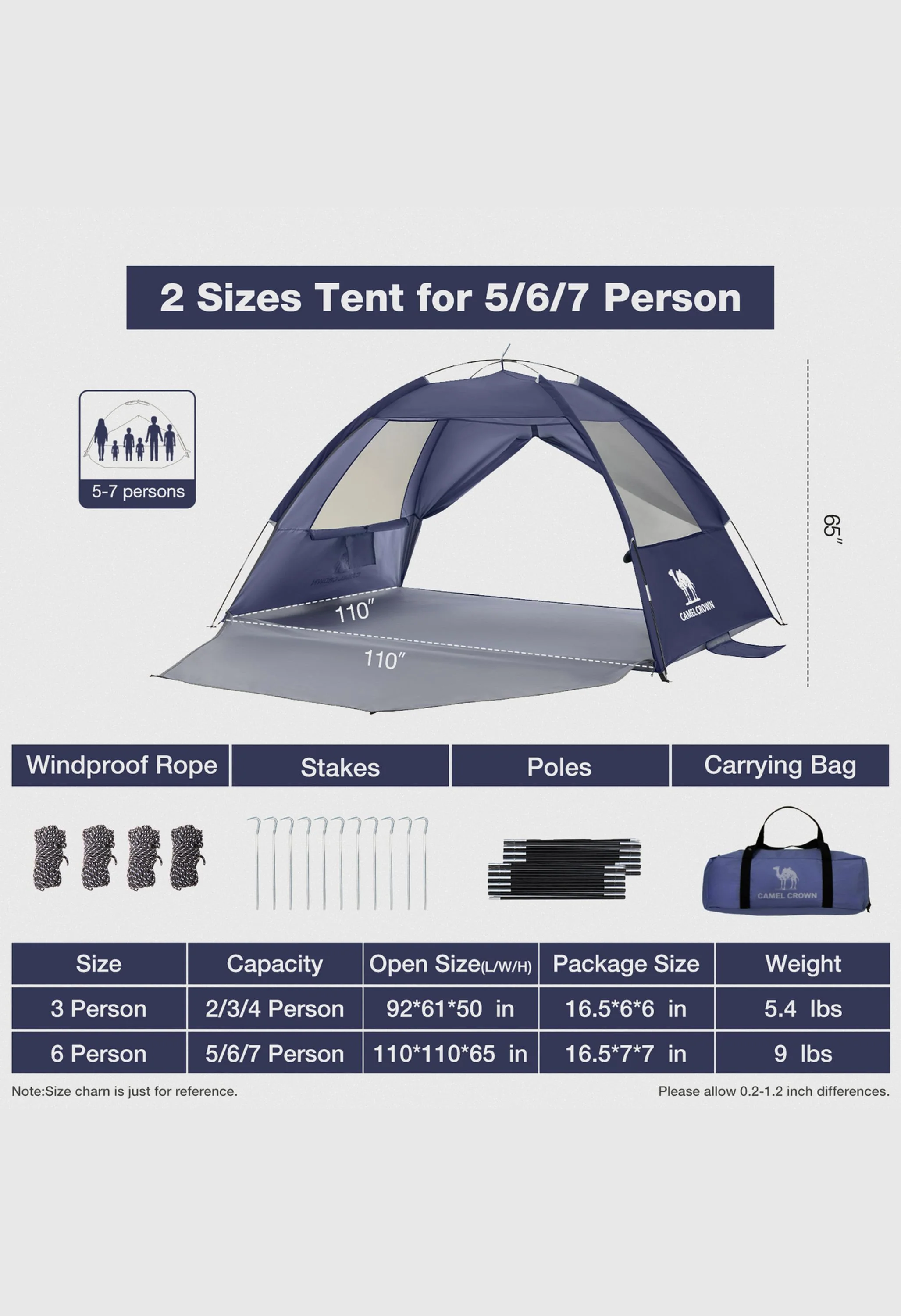CAMEL CROWN  UPF 50+ Sun Shelter for 3 Person Lightweight Outdoor Adventures Beach Tent - Image 9
