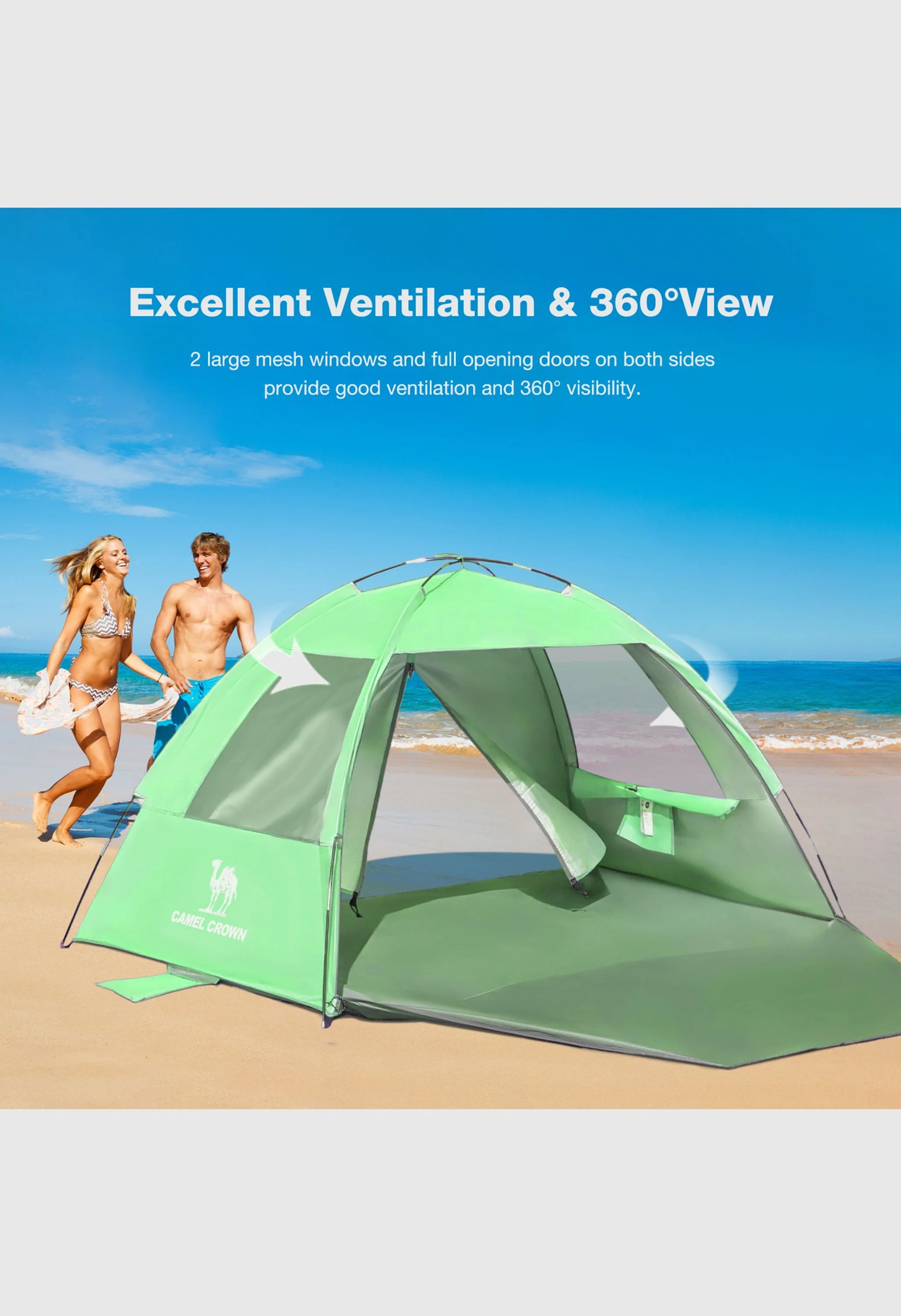 CAMEL CROWN  UPF 50+ Sun Shelter for 3 Person Lightweight Outdoor Adventures Beach Tent - Image 10