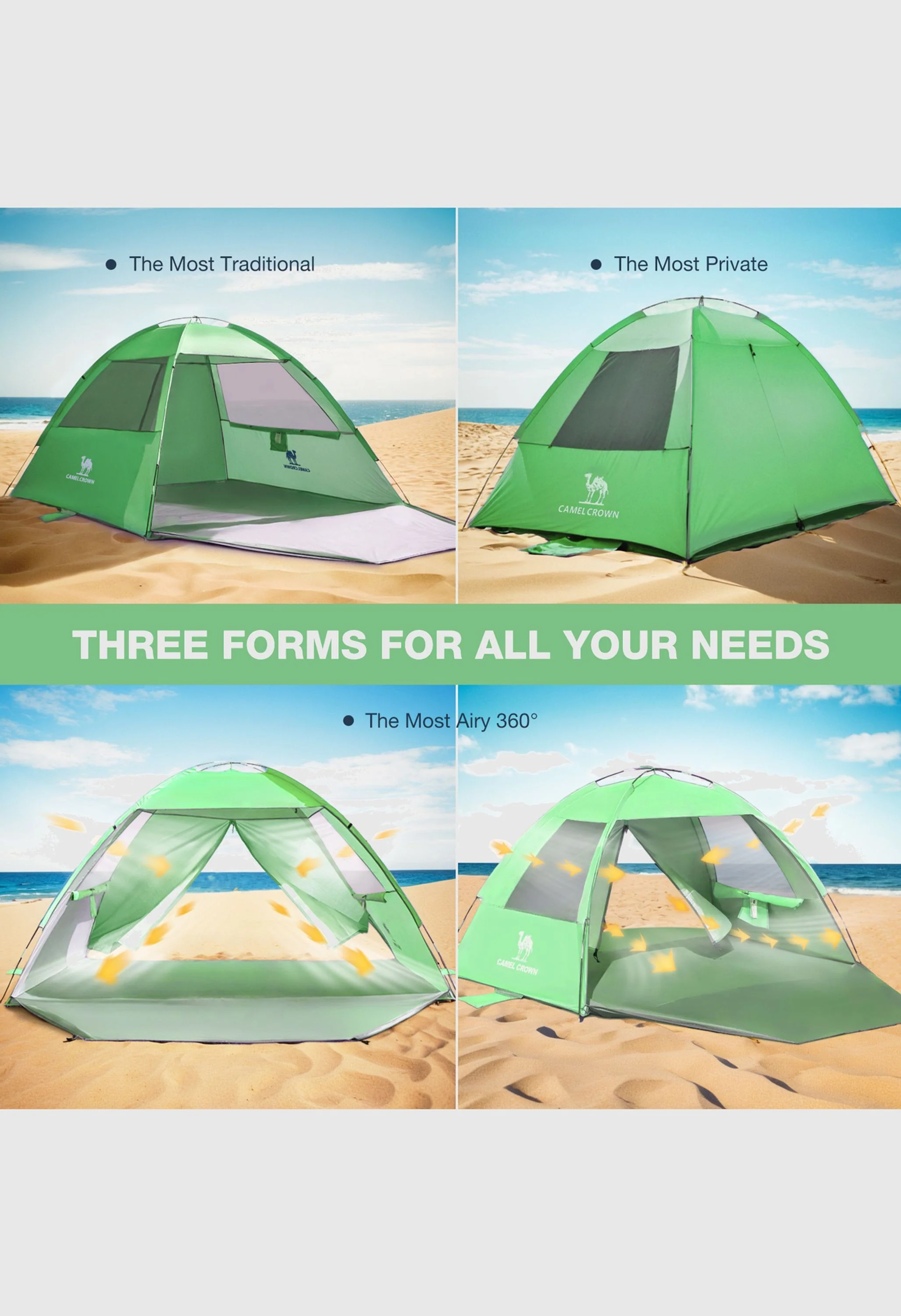 CAMEL CROWN  UPF 50+ Sun Shelter for 3 Person Lightweight Outdoor Adventures Beach Tent - Image 5