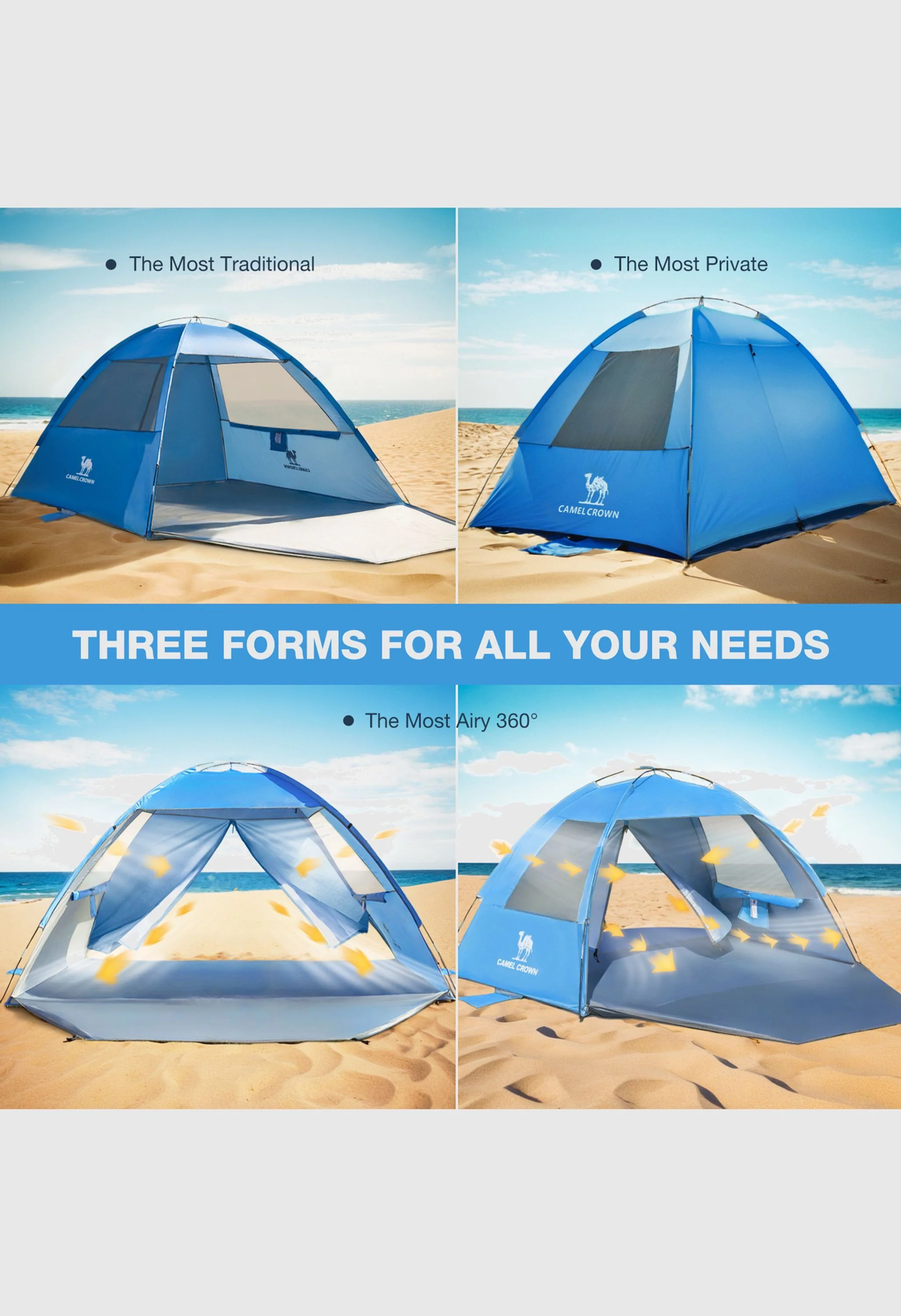 CAMEL CROWN  UPF 50+ Sun Shelter for 3 Person Lightweight Outdoor Adventures Beach Tent - Image 5