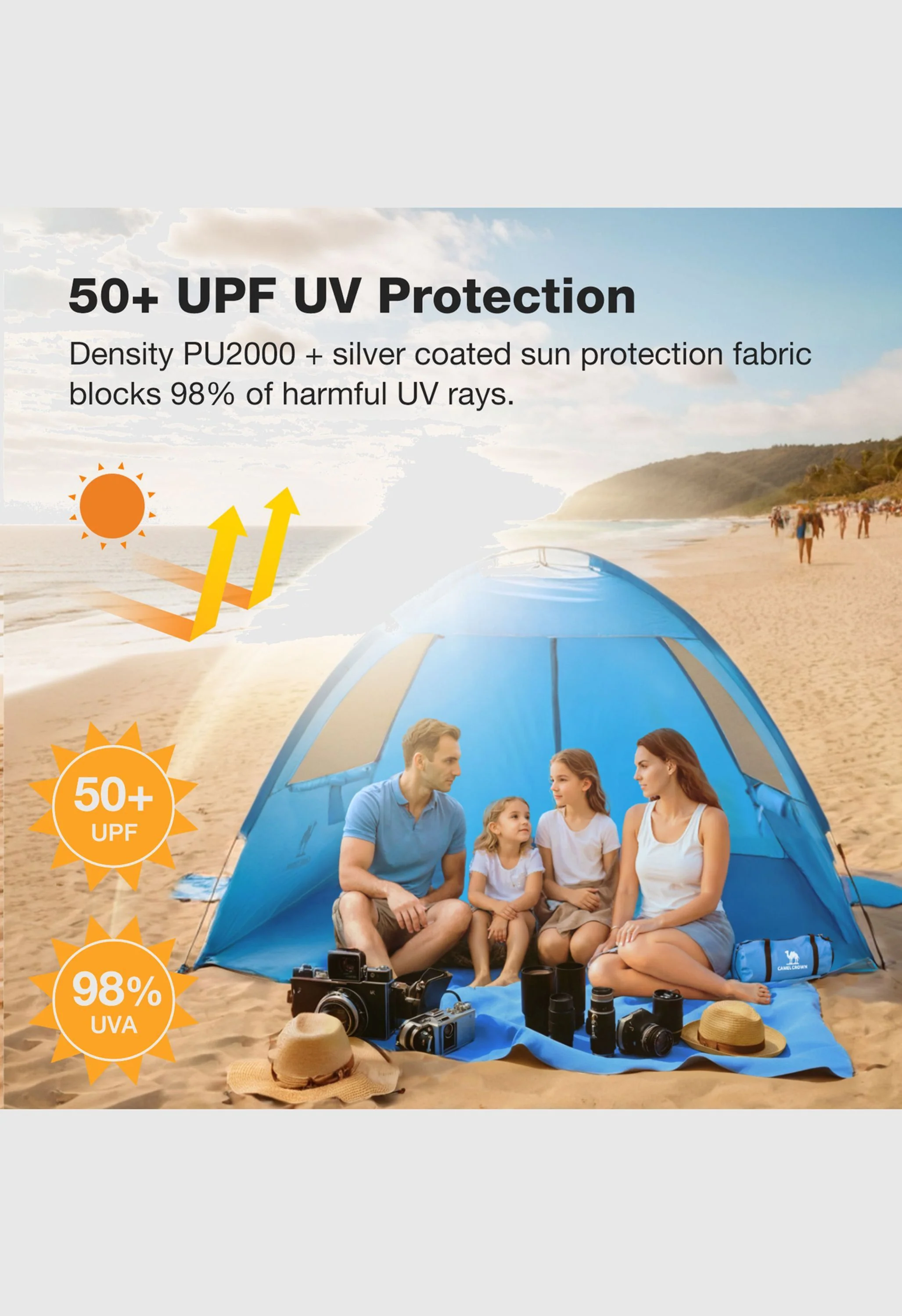 CAMEL CROWN  UPF 50+ Sun Shelter for 3 Person Lightweight Outdoor Adventures Beach Tent - Image 7