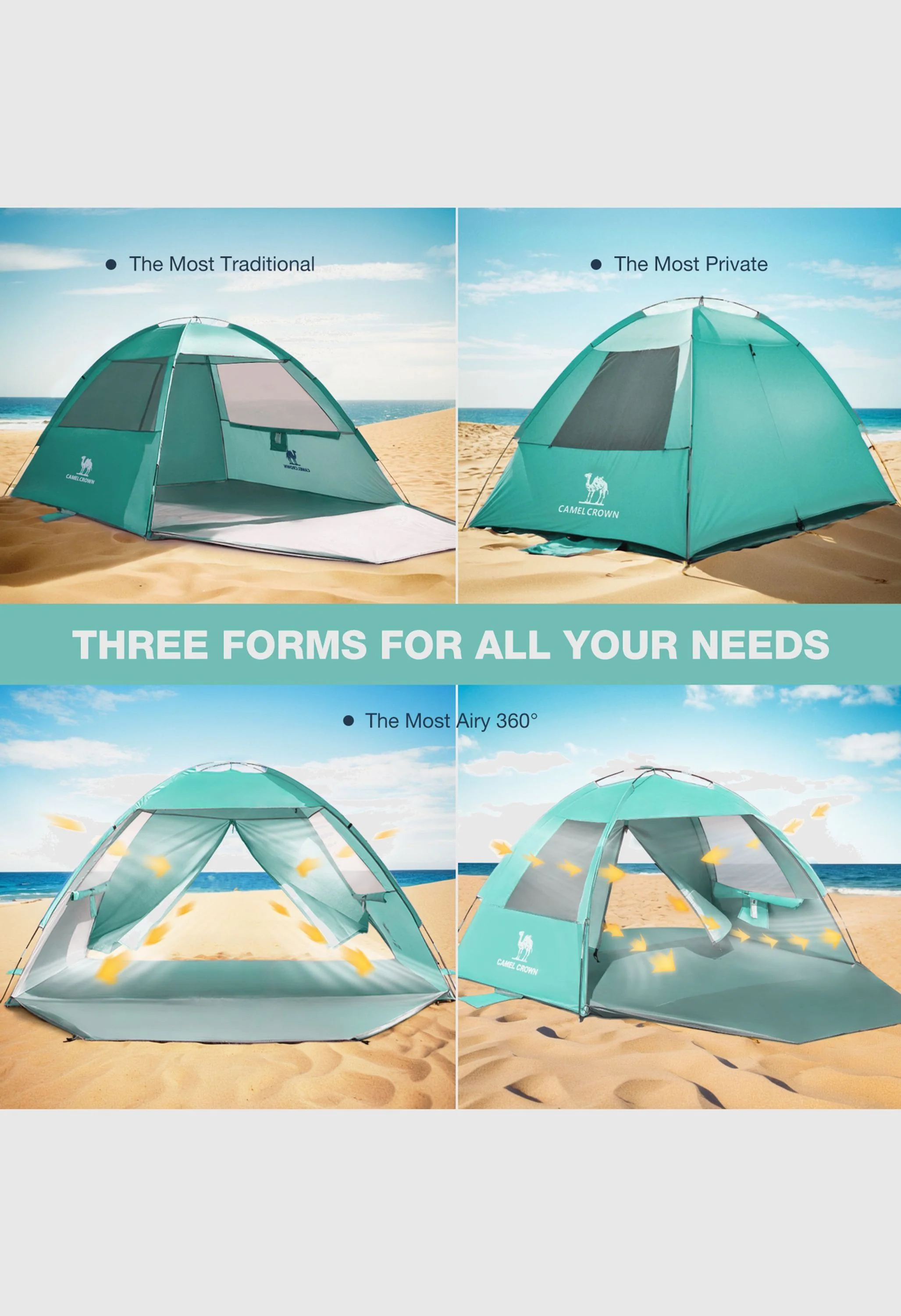 CAMEL CROWN  UPF 50+ Sun Shelter for 3 Person Lightweight Outdoor Adventures Beach Tent - Image 5
