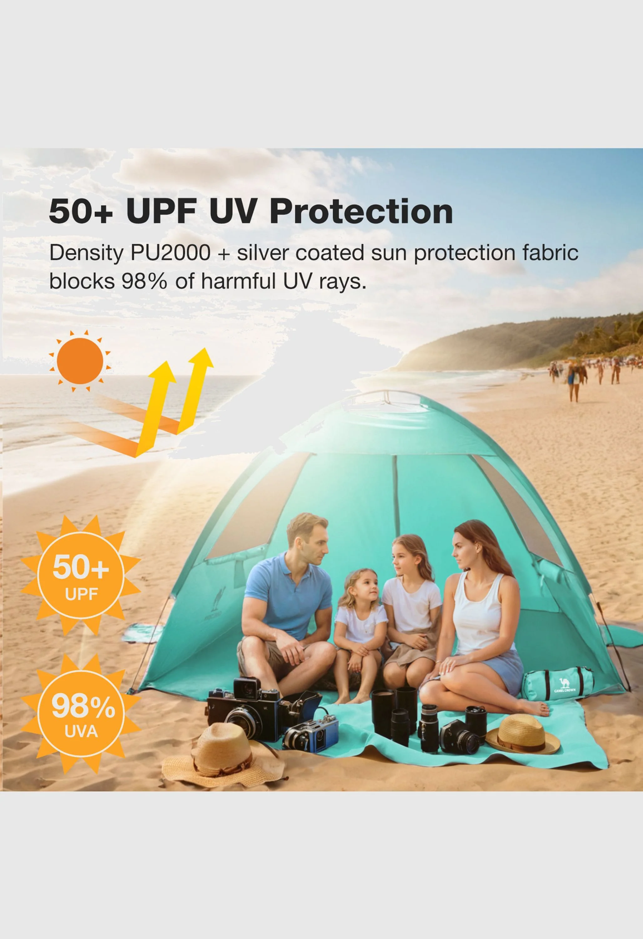 CAMEL CROWN  UPF 50+ Sun Shelter for 3 Person Lightweight Outdoor Adventures Beach Tent - Image 7