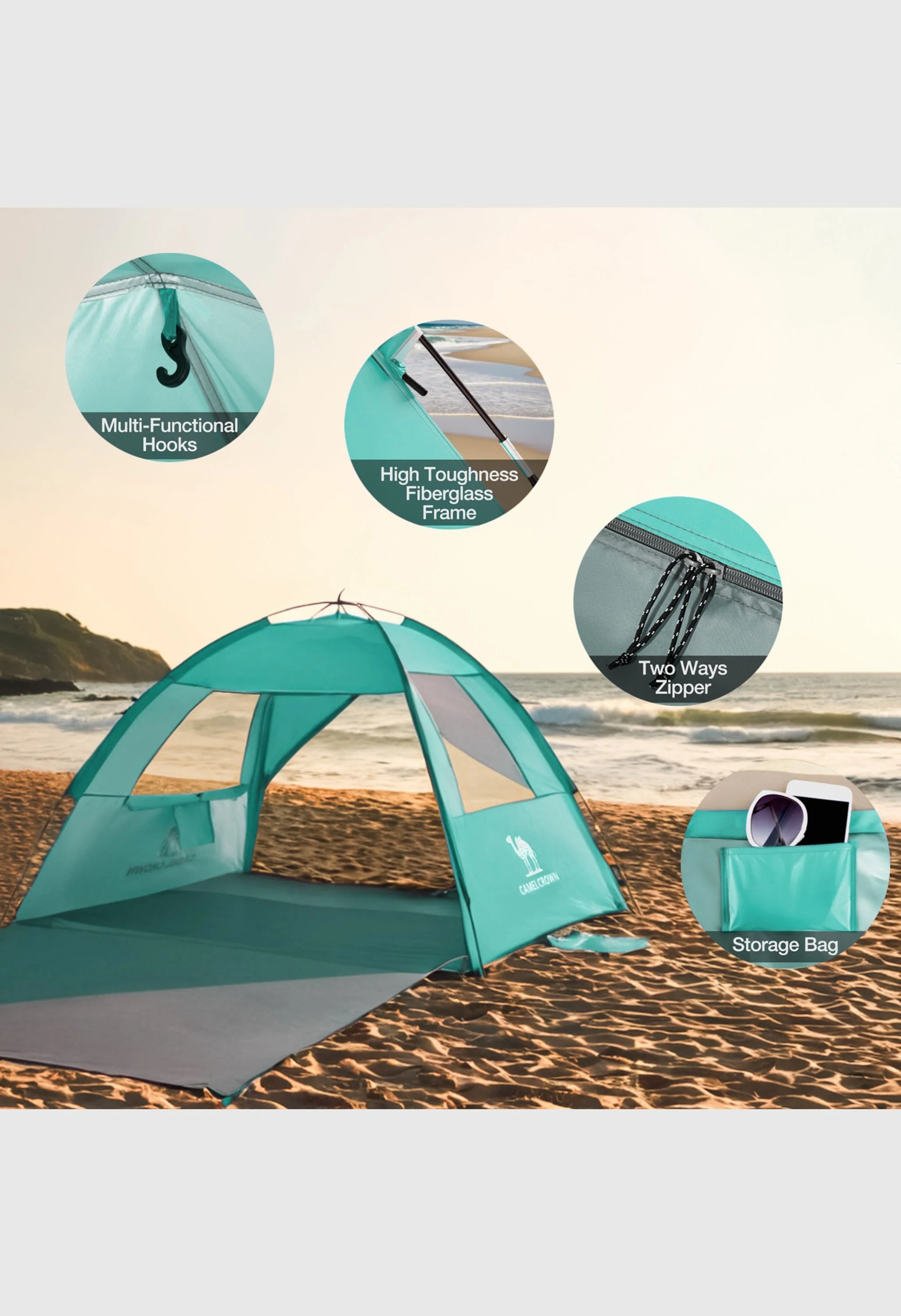 CAMEL CROWN  UPF 50+ Sun Shelter for 3 Person Lightweight Outdoor Adventures Beach Tent - Image 8