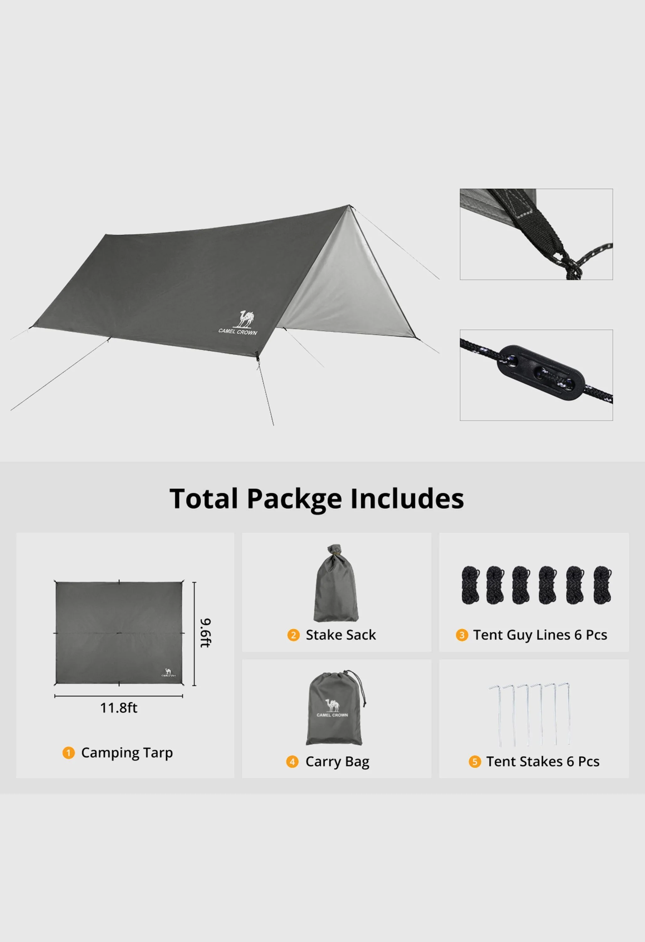 CAMEL CROWN Waterproof  Lightweight Hiking Backpacking Beach Picnic Shade Camping Tarp - Image 3