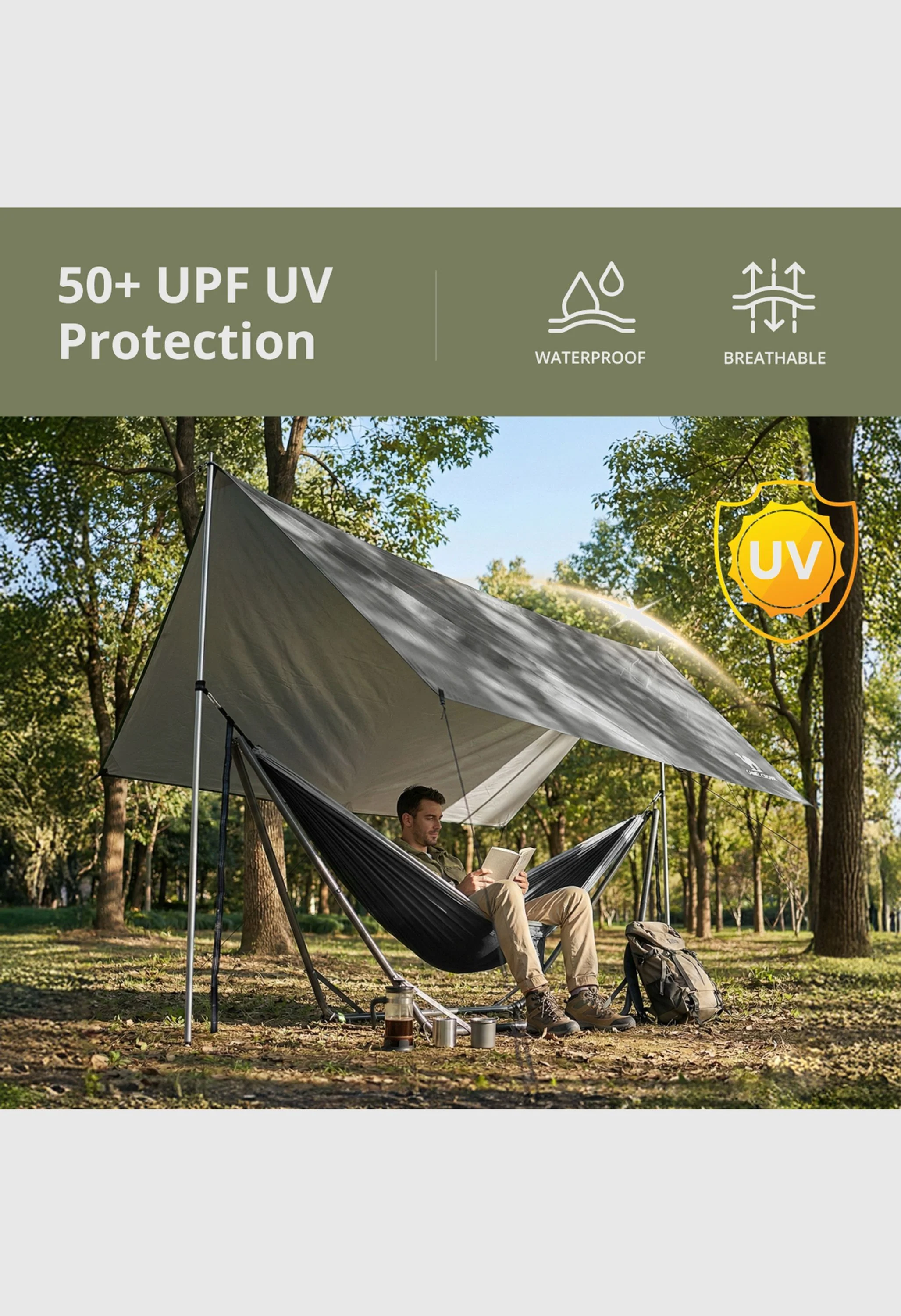 CAMEL CROWN Waterproof  Lightweight Hiking Backpacking Beach Picnic Shade Camping Tarp - Image 6