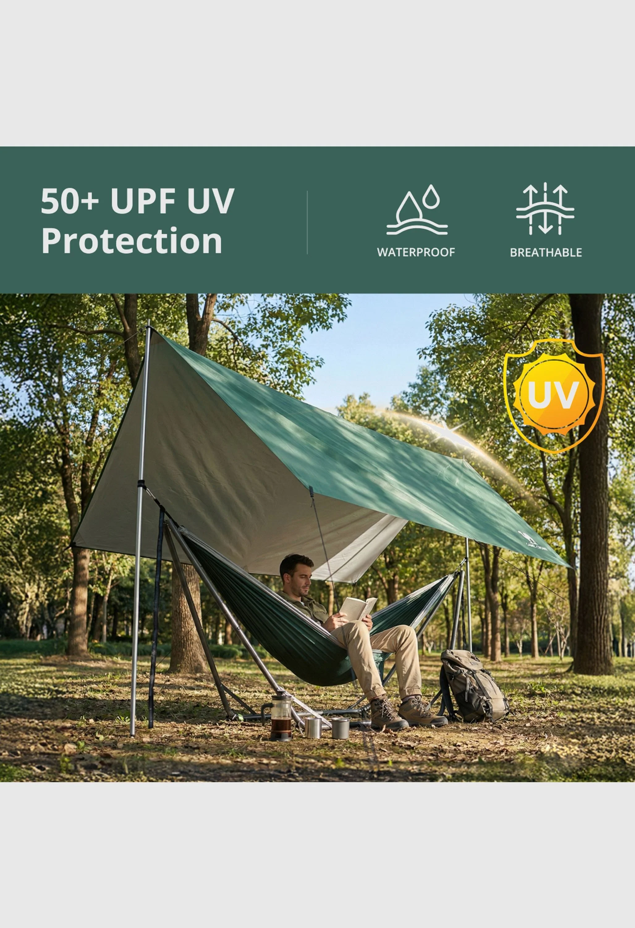 CAMEL CROWN Waterproof  Lightweight Hiking Backpacking Beach Picnic Shade Camping Tarp - Image 6